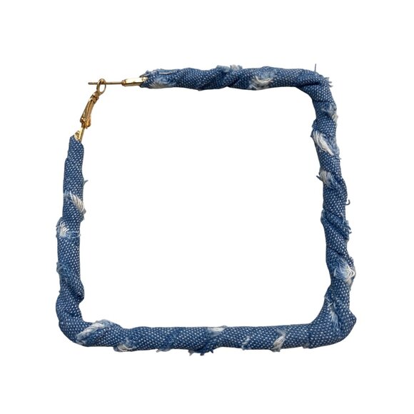 Square Denim Hoop Earrings Gold Tone Clasp - Picture 5 of 6